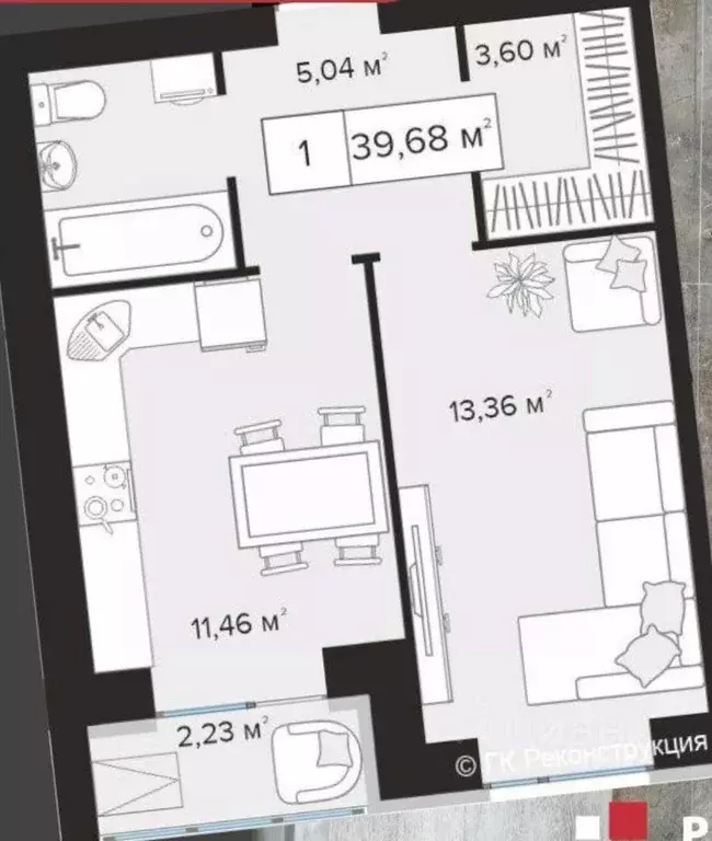 1-к кв. Тульская область, Тула Новомедвенский проезд, 6А (39.68 м) - Фото 2