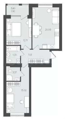 2-к. квартира, 64,5 м, 3/5 эт. - Фото 1