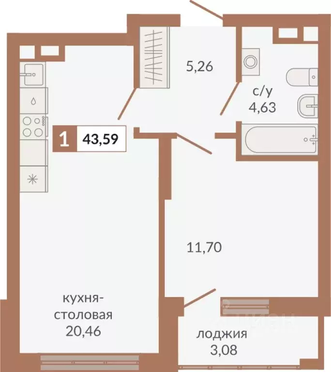 1-к кв. Свердловская область, Екатеринбург пер. Старателей (43.59 м) - Фото 1