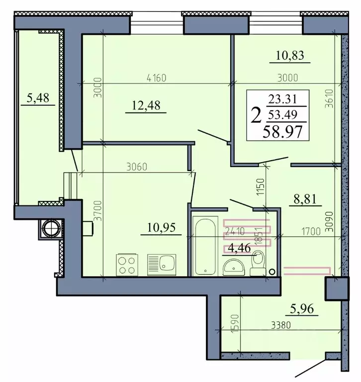 2-к кв. Рязанская область, Рыбное  (58.97 м) - Фото 0