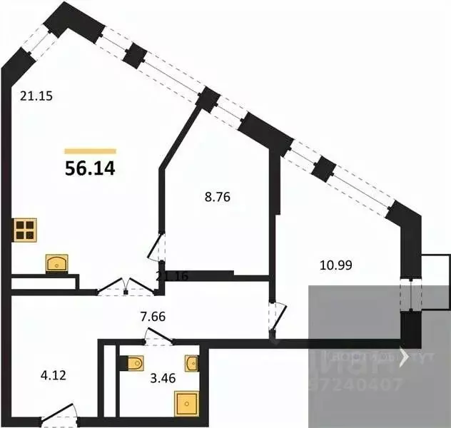 2-к кв. Воронежская область, Воронеж наб. Чуева, 7 (56.14 м) - Фото 0