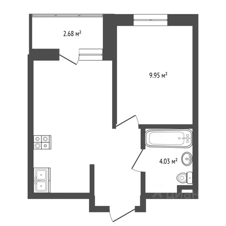 Квартира, 1 комната, 33.1 м - Фото 1