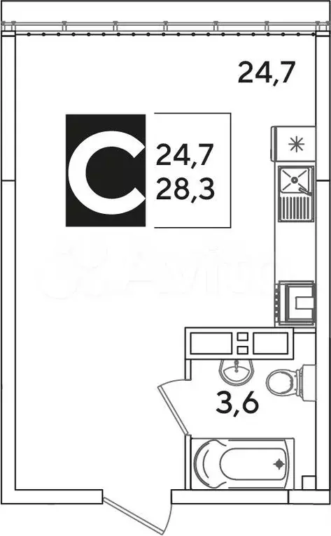 Квартира-студия, 28,3 м, 16/16 эт. - Фото 0