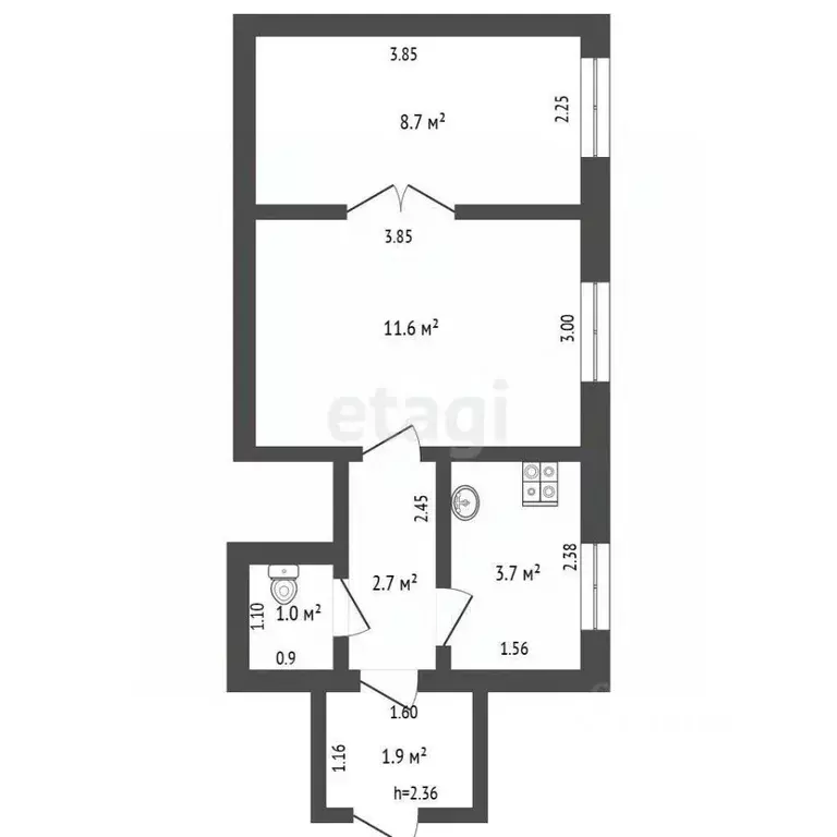 2-к кв. Севастополь ул. Эскадренная, 3 (29.6 м) - Фото 2