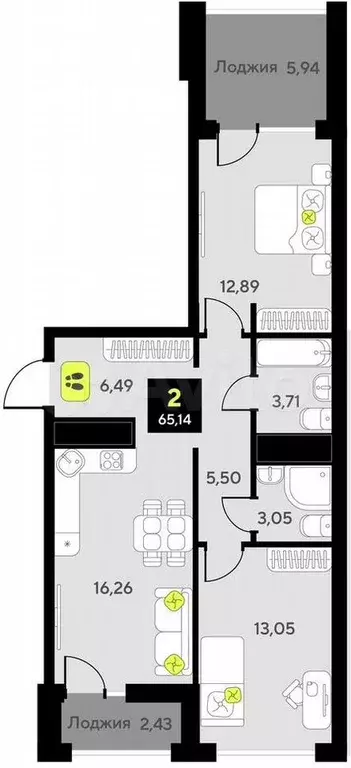 2-к. квартира, 65,1 м, 13/14 эт. - Фото 1