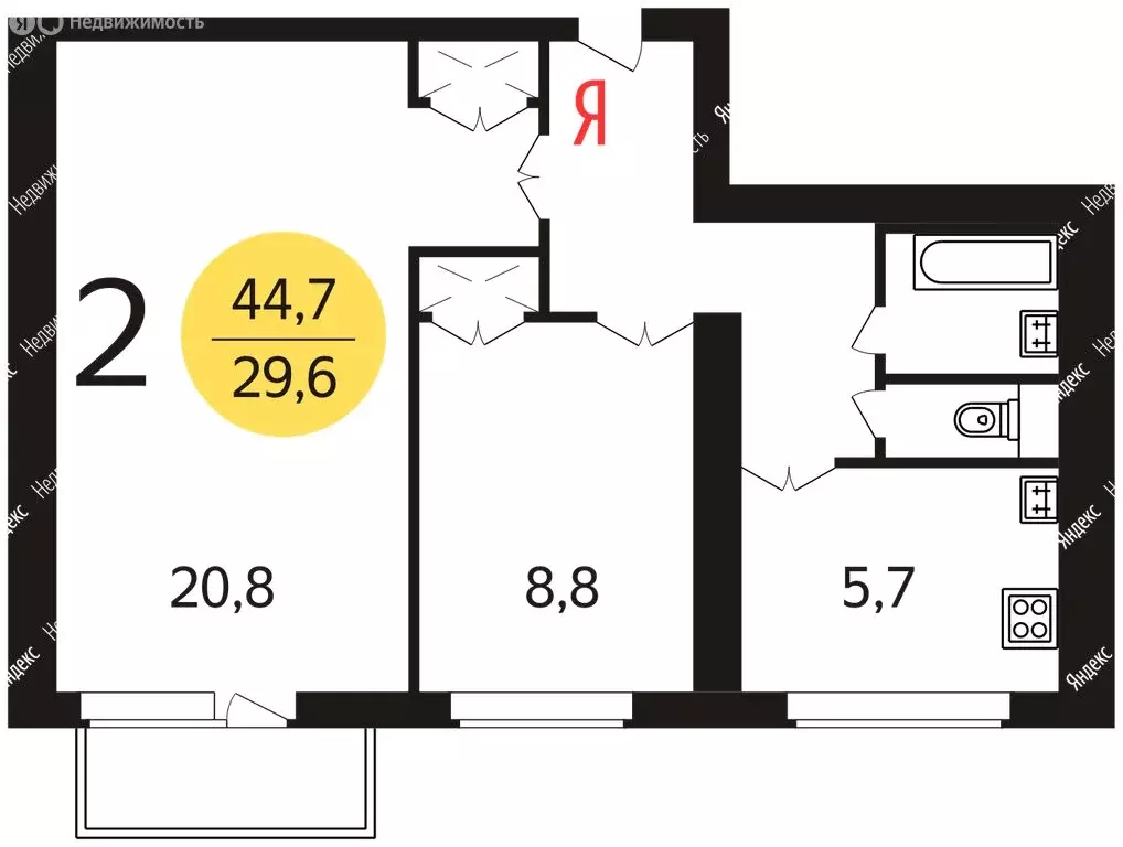 2-комнатная квартира: Москва, Авиационная улица, 74к3 (45 м) - Фото 0