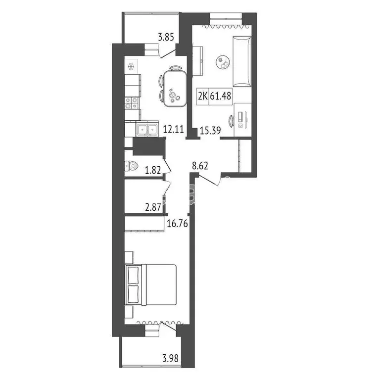 Продаётся 2-к квартира, 61.53 м - Фото 0