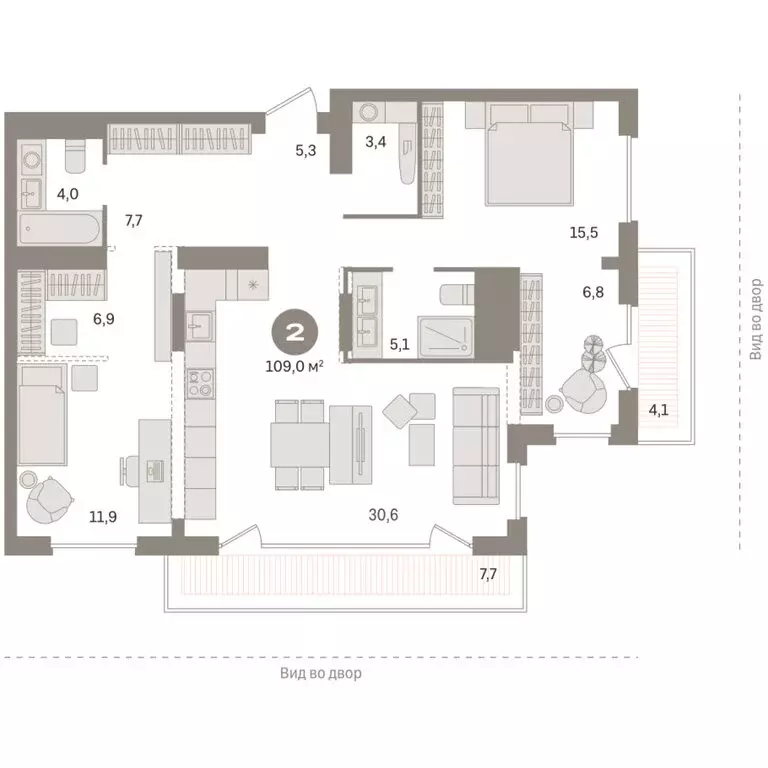 2-комнатная квартира: Тюмень, Краснооктябрьская улица, 4к1 (109.02 м) - Фото 1