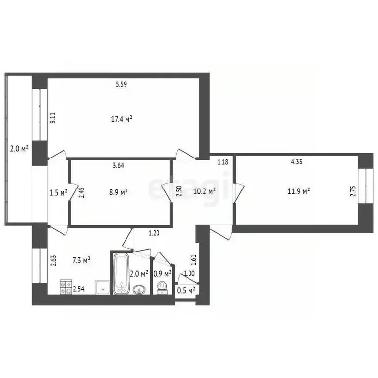 3-к кв. Крым, Евпатория ул. Некрасова, 47 (59.1 м) - Фото 2