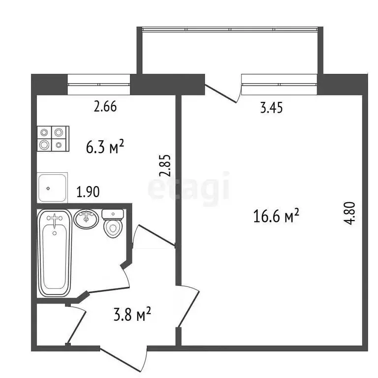 1-комнатная квартира: Круглое Поле, улица Строителей, 6 (29 м) - Фото 0