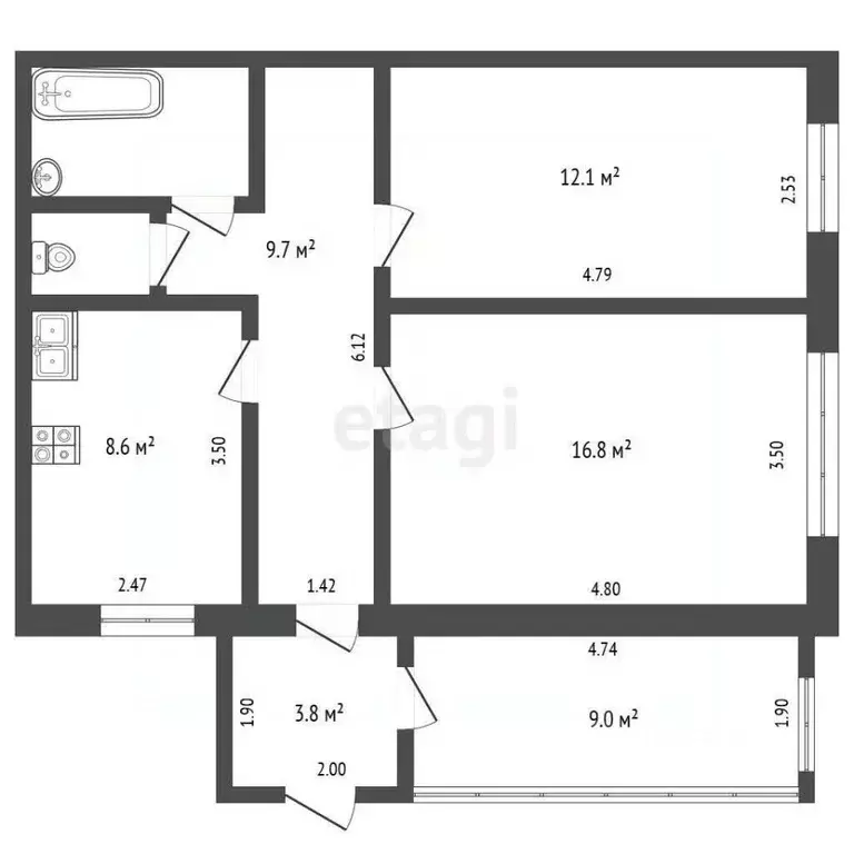 2-к кв. Омская область, Омск Береговой мкр, ул. Косенкова, 47 (53.0 м) - Фото 1