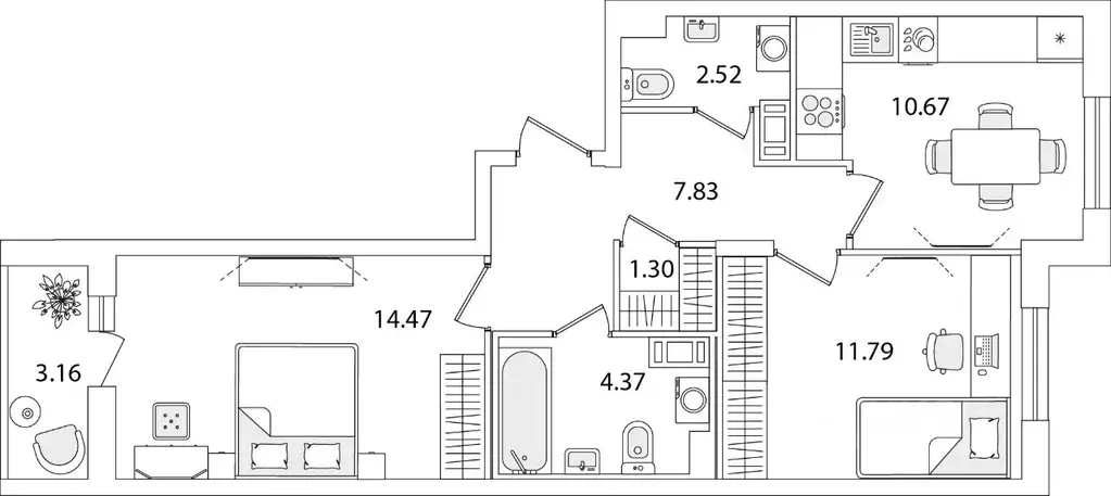 2-к кв. Санкт-Петербург ул. Тамбасова, 5Н (54.53 м) - Фото 0