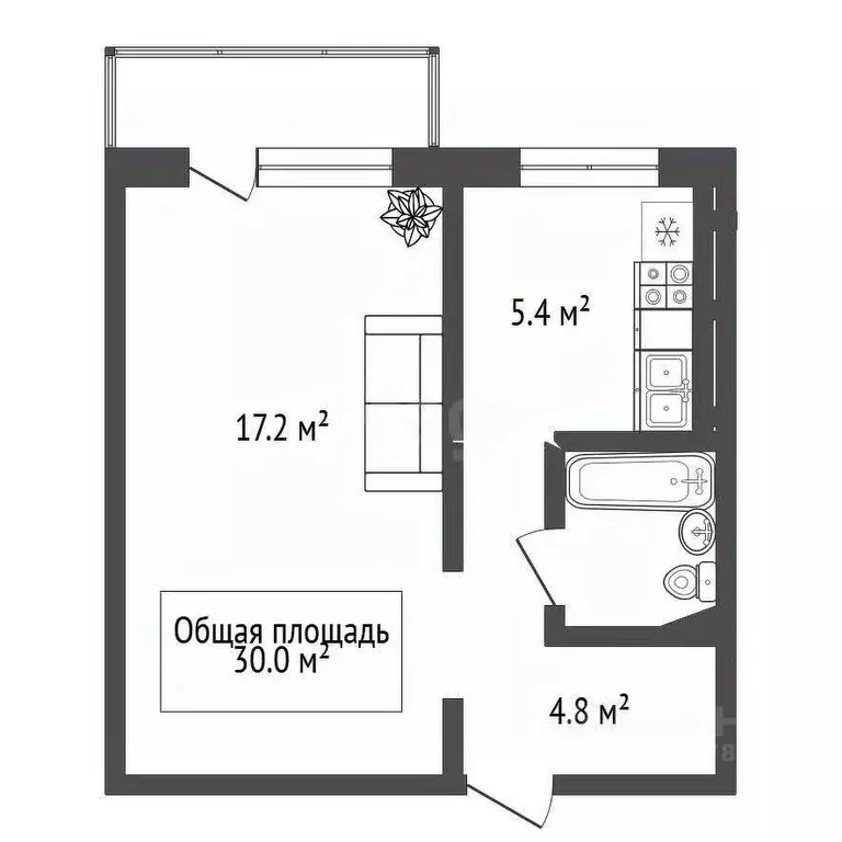 1-к кв. Новосибирская область, Новосибирск ул. Жуковского, 106 (30.0 ... - Фото 2