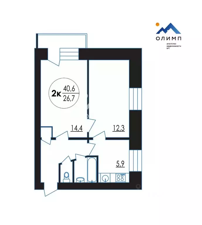 2-к кв. Вологодская область, Вологда ул. Казакова, 15 (40.6 м) - Фото 2