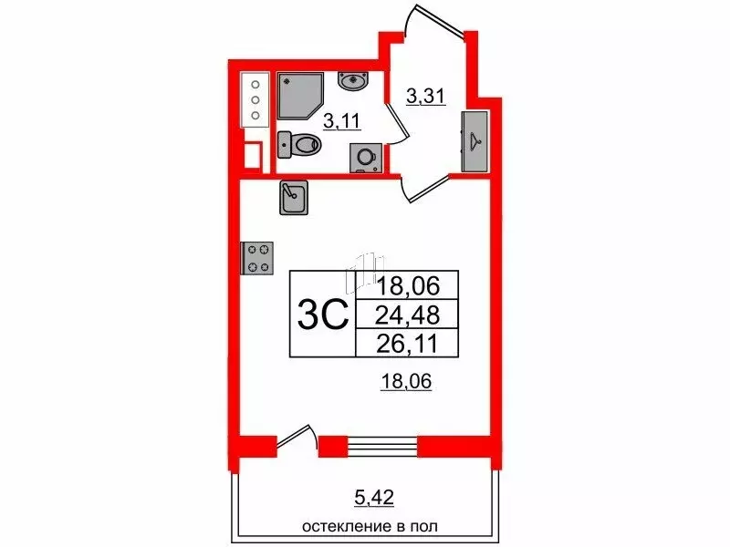 квартира-студия: санкт-петербург, кубинская улица, 78е (24.48 м) - Фото 0