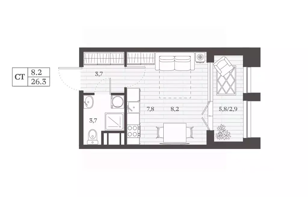 Студия Дагестан, Дербент Эффект Визионер жилой комплекс (26.28 м) - Фото 1