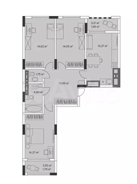 3-к. квартира, 82,5 м, 7/7 эт. - Фото 1