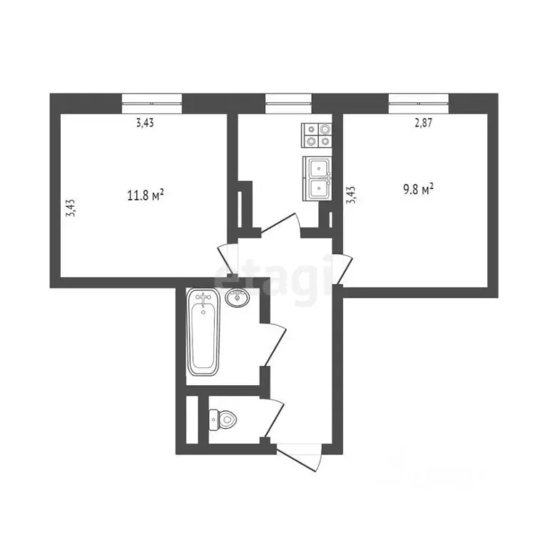 2-к кв. Ханты-Мансийский АО, Когалым Таллинская ул., 19 (37.0 м) - Фото 1