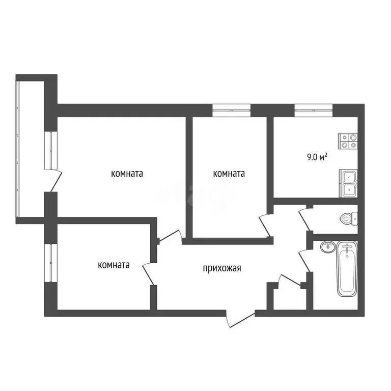 3-комнатная квартира: Тобольск, 4-й микрорайон, 25 (59.1 м) - Фото 1