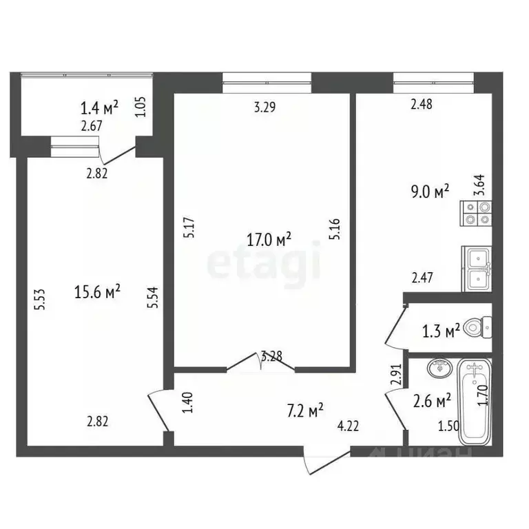 2-к кв. Башкортостан, Стерлитамак ул. Гоголя, 161 (52.7 м) - Фото 2