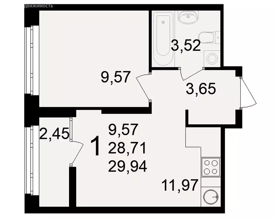 квартира-студия: рязань, куйбышевское шоссе, 17 (29.94 м) - Фото 0