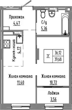 2-комнатная квартира: Краснообск, жилой комплекс Базилик (36.12 м) - Фото 0
