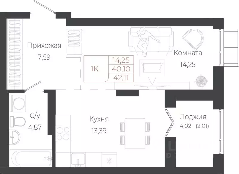 1-к кв. Алтай, Майминский район, с. Майма ул. Энергетиков (42.11 м) - Фото 1