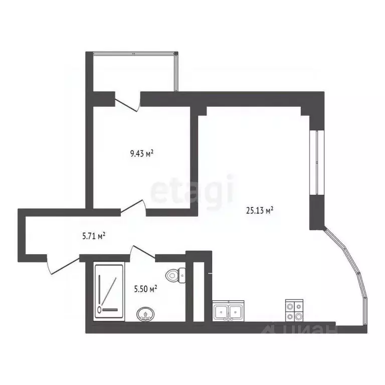 2-к кв. Белгородская область, Белгород ул. Шаландина, 5А (42.1 м) - Фото 2