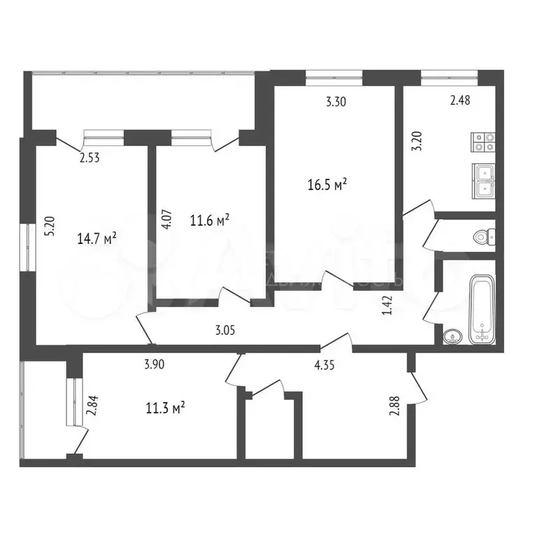 4-к. квартира, 88,6 м, 5/9 эт. - Фото 0