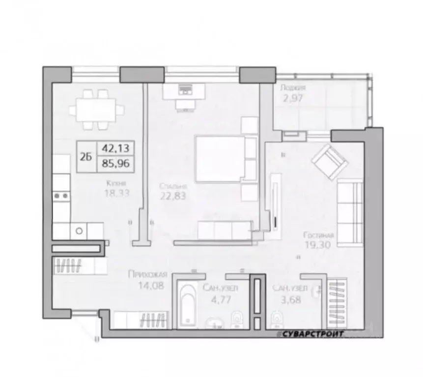 3-к кв. Татарстан, Казань ул. Сибгата Хакима, 51 (85.96 м) - Фото 2