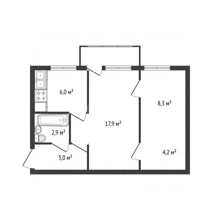 2-к кв. Брянская область, Брянск Литейная ул., 30 (42.3 м) - Фото 1