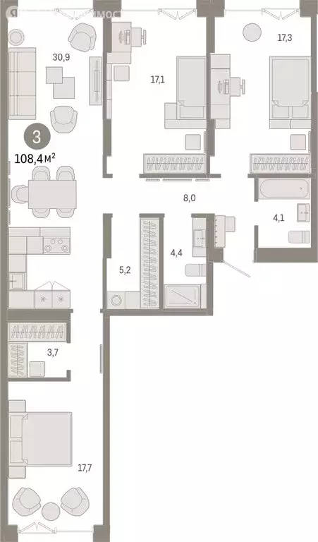 3-комнатная квартира: Екатеринбург, улица Гастелло, 19А (108.36 м) - Фото 1