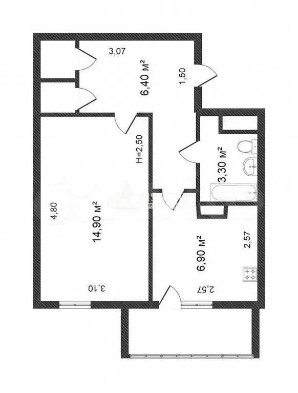 1-к. квартира, 32,6 м, 7/9 эт. - Фото 0