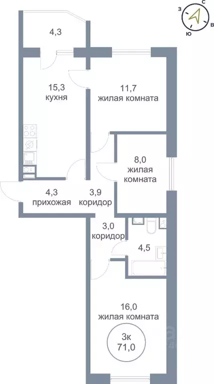 3-к кв. Ханты-Мансийский АО, Нефтеюганск 17-й мкр, 9 (71.0 м) - Фото 0