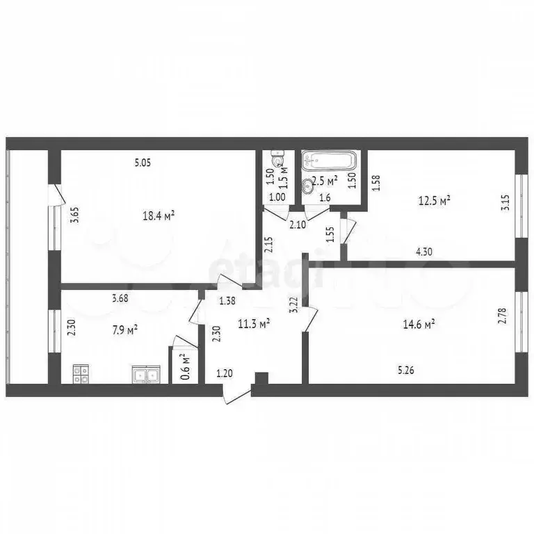 3-к. квартира, 68 м, 2/5 эт. - Фото 0