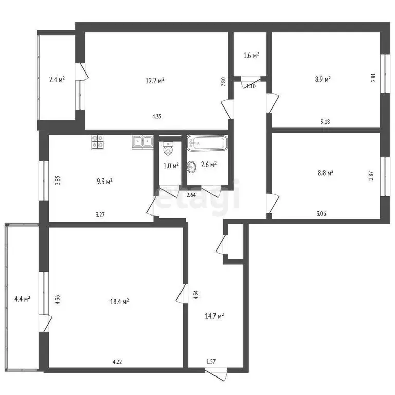 Квартира, 4 комнаты, 78.09 м - Фото 0