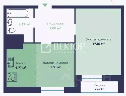 2-к кв. Ярославская область, Ярославль Чернопрудная ул., 15 (46.67 м) - Фото 2