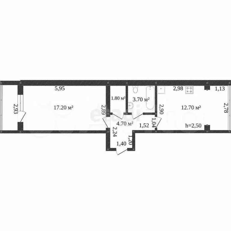 1-к. квартира, 39,1 м, 2/6 эт. - Фото 1