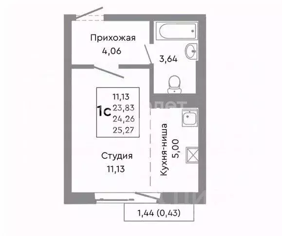 Студия Челябинская область, Челябинск Ярославская ул., 1/3 (24.0 м) - Фото 1