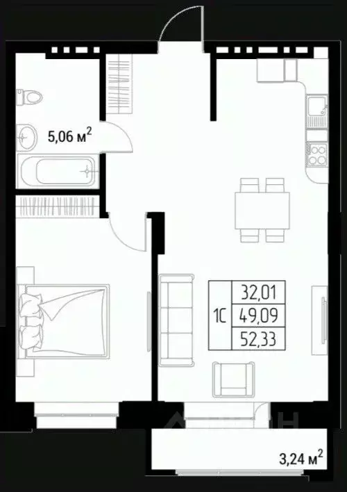 Студия Алтай, Горно-Алтайск Олимп жилой комплекс (52.33 м) - Фото 1