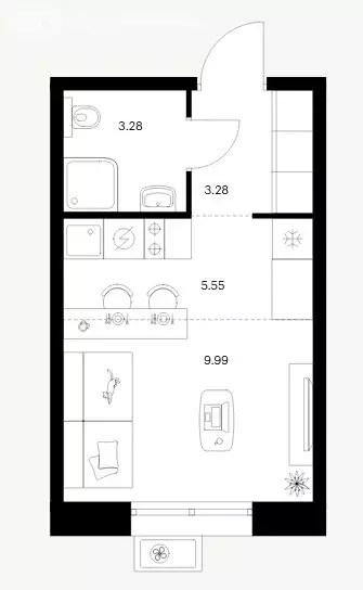 Квартира-студия: Хабаровск, улица Виталия Бубенина, 2к1 (22.1 м) - Фото 1