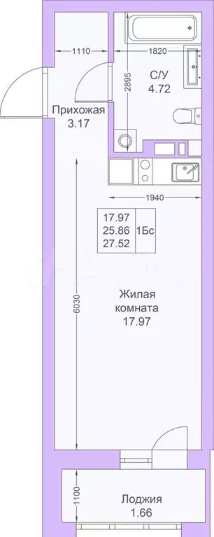 Квартира-студия, 27,5 м, 11/25 эт. - Фото 1