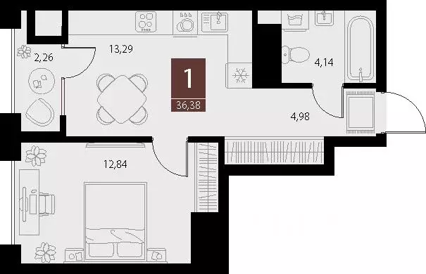 1-к кв. Рязанская область, Рязань ул. Бирюзова, 20с1 (36.38 м) - Фото 1