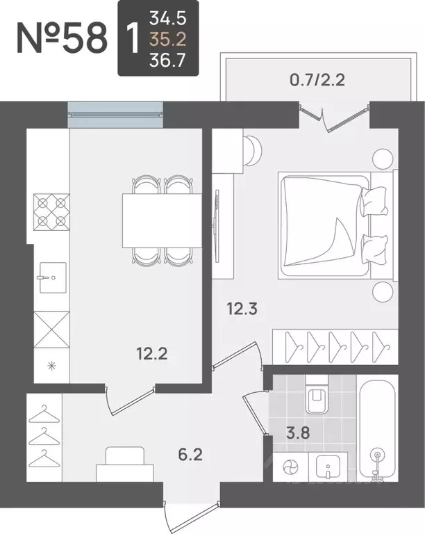1-к кв. Калининградская область, Пионерский Рабочая ул., 9А (35.2 м) - Фото 1