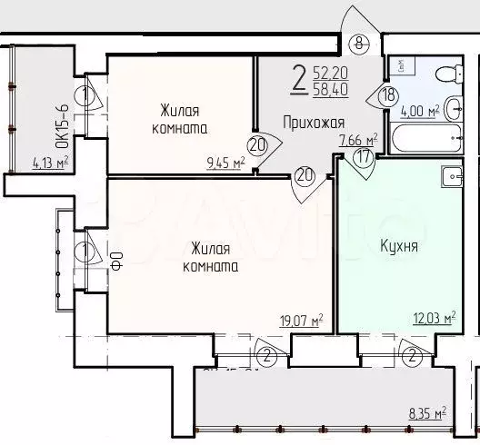 2-к. квартира, 58 м, 7/10 эт. - Фото 0