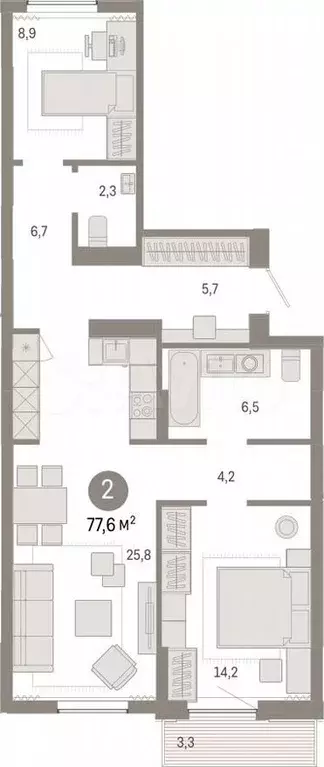 2-к. квартира, 77,6 м, 8/9 эт. - Фото 1