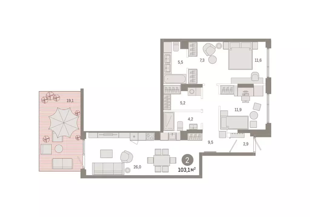 2-комнатная квартира: Омск, Кировский округ (103.07 м) - Фото 2