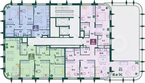 2-к. квартира, 64,5 м, 6/7 эт. - Фото 1