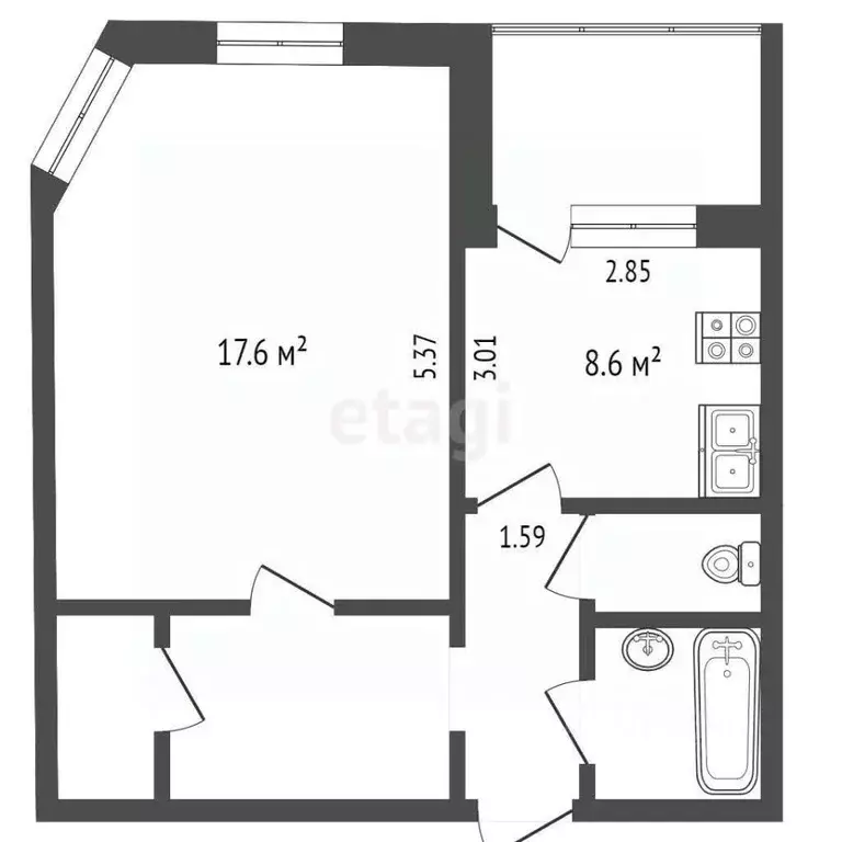 1-к кв. Ямало-Ненецкий АО, Новый Уренгой Советский мкр, 3/1 (38.9 м) - Фото 2
