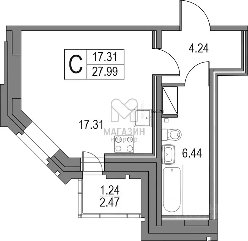 1-к кв. Санкт-Петербург Коломяжский просп., 13к2 (28.61 м) - Фото 2
